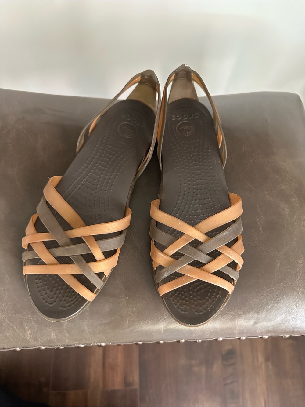 CROCS Women’s Brown and Tan Woven Slingback Sandals